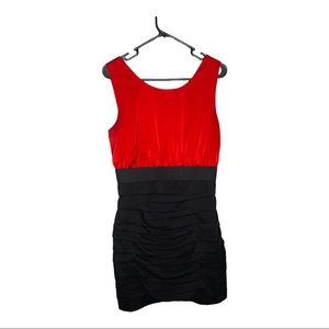 Express Red Black Color Block Ruched Dress | 10